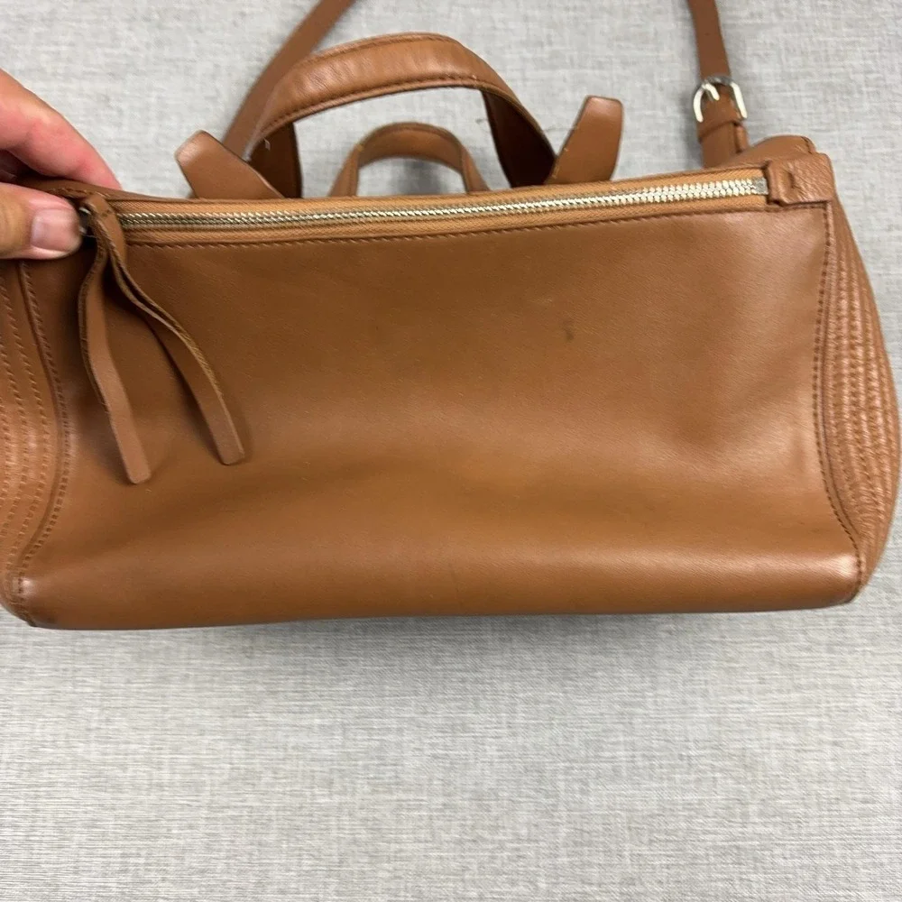 Lancaster Satchel Bag Womens Medium Brown Leather Top Handle Crossbody Zip